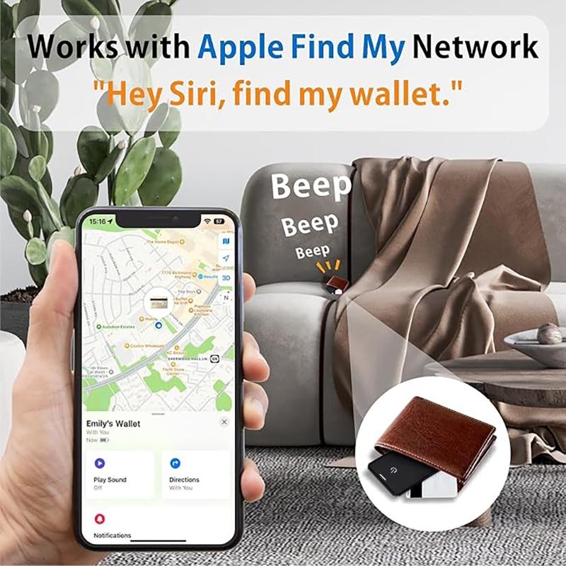 Wallet Tracker Card, Rechargeable Thin Finder, Works with Apple Find My (iOS Only), Item Locator for Luggage Tags, Passports, Phone