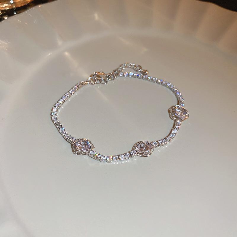 Elegant Zircon Flower Cutout Bracelet, Women's Fashion Jewelry, Rhinestone Design, Perfect Gift for Her, All Seasons Wear