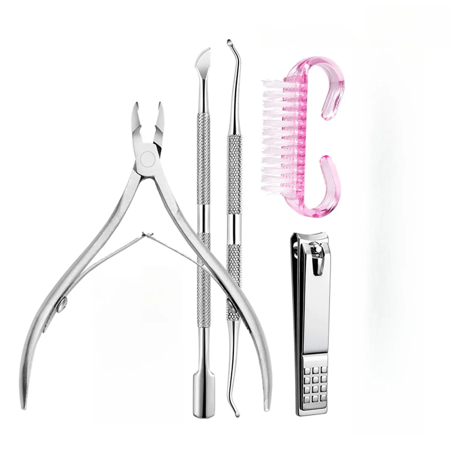 5-piece Nail Clipper Set, Stainless Steel Nail Tools, Cleaning and Dust Removal Brush, Dead Skin Push and Trimmer, Used for Nail and Foot Care,