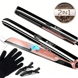 1 pc Hair Straightener 1 Inch Flat Iron and Curler 2 in 1 Titanium Ceramic Ionic Dual Voltage Straightener with Heat-Resistant Silicone, for Less Frizz, Shinier & Smoother Salon-Quality Straightener At Home