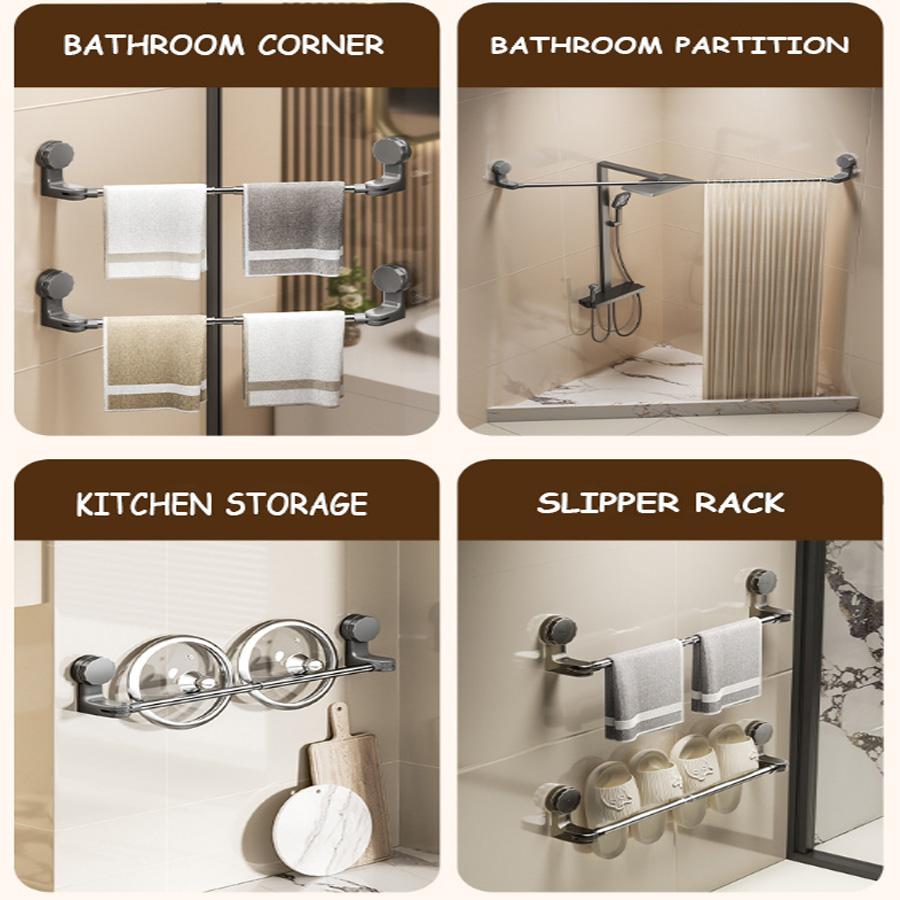 [JULIANG]Suction Cup Towel Rack for Bathroom No Hole Installation Stretchable Towel Rod Space Saving Bath Towel Organizer Practical Suction Space Saving Design Multipurpose Usage Gift Ready Durability Assurance