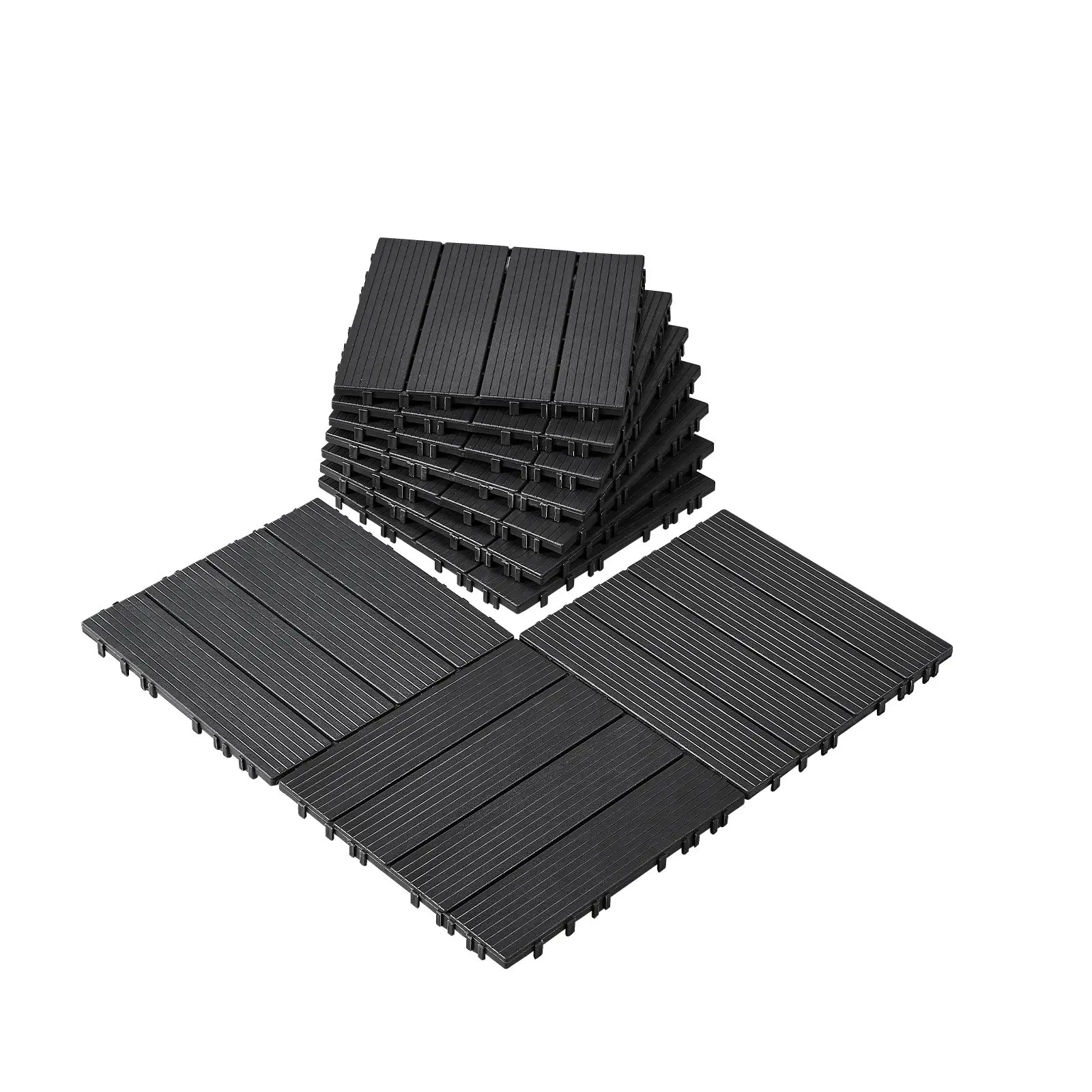 【toolupgrade】VEVOR Interlocking Deck Tiles, 10 Pack, 12" x 12" 10 sq. ft Plastic Waterproof Outdoor Flooring All Weather Use, Patio Floor Decking Covering Tiles for Porch Poolside Balcony Backyard, Dark Grey