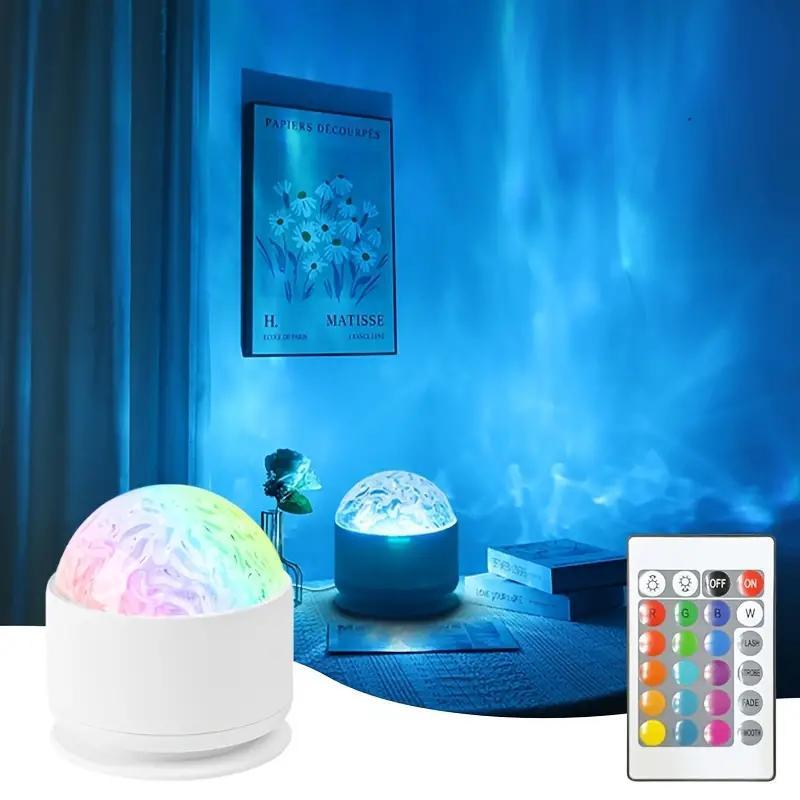 Aurora, Water Ripple and Sky Projector Light, 1/2 Counts USB Rechargeable 16-color LED Projector Lamp with Remote Control, Northern Lights Ambient Ceiling Light for Room Decor