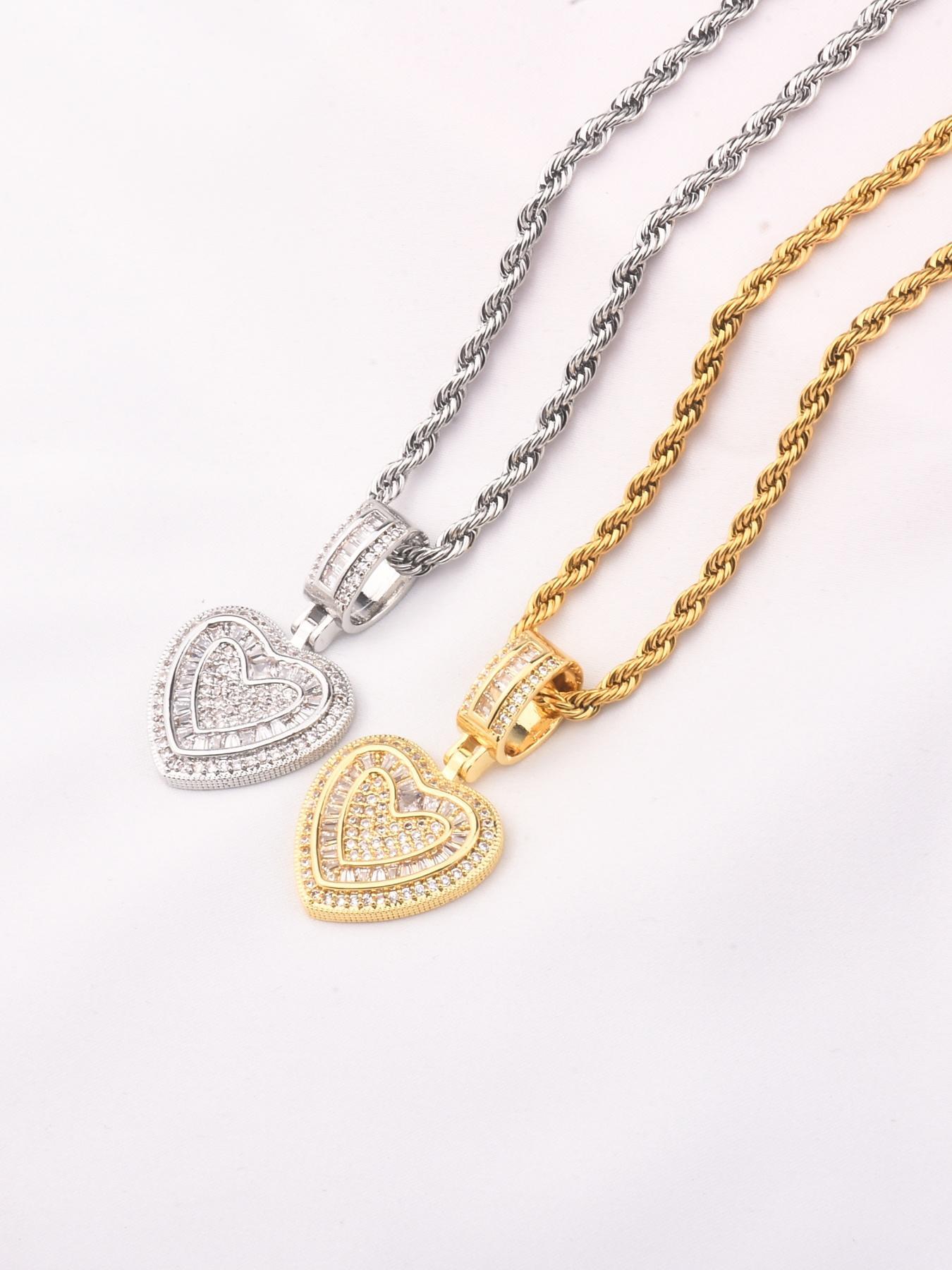 Heart Shaped Pendant Necklace, Fashion Zircon Decor Necklace for Party, Daily Decor, Trendy All-match & Exquisite Jewelry for Birthday Gift, Love Heart Necklace