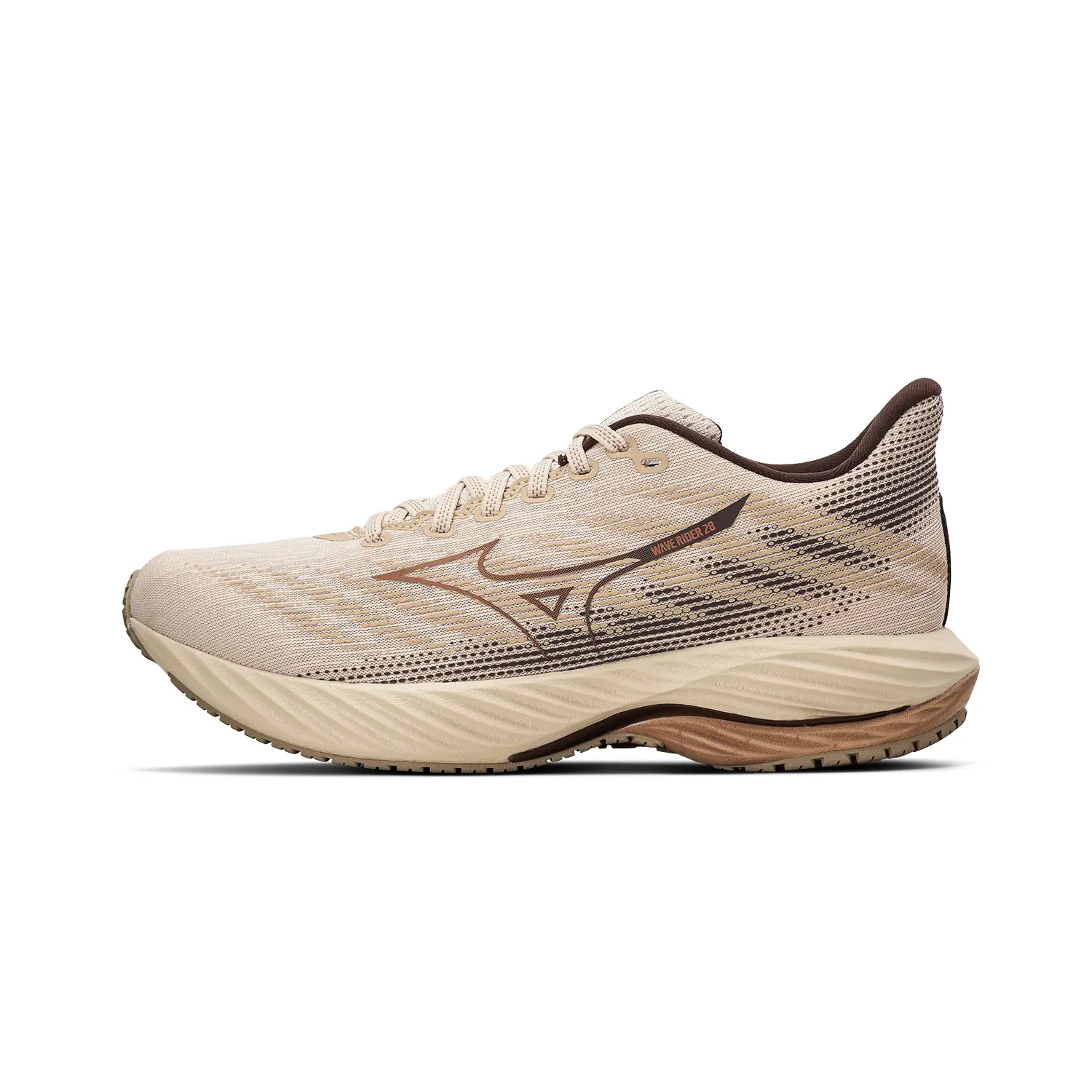Mizuno Wave Rider 28 Low-Top Running Shoes with Mesh Fabric, Cushioning, and Slip-Resistance for Men and Women in Beige-Brown Trending Shoes, House White Official Shoes to Get / Maison Mihara