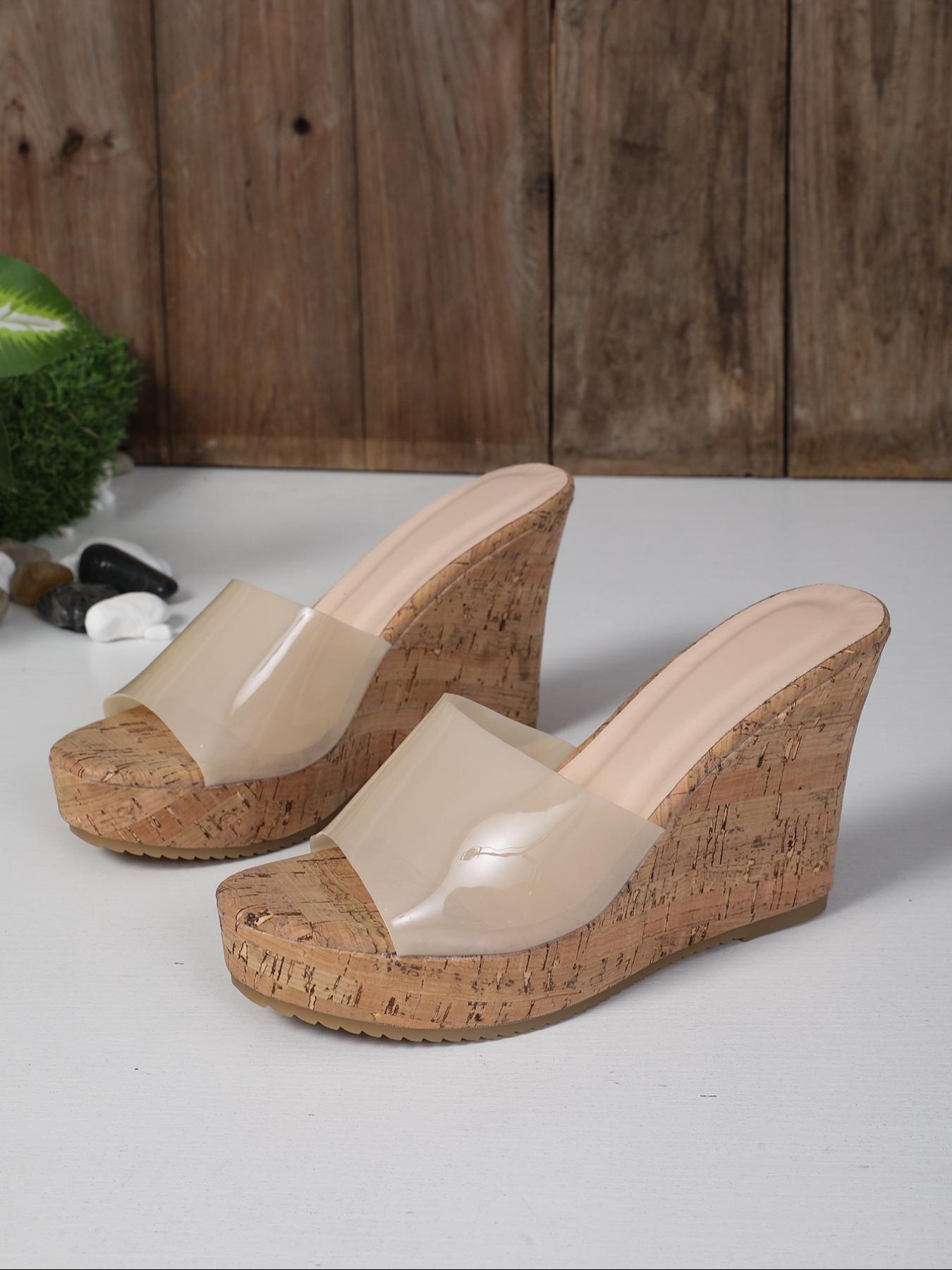Women's Fashionable Cork Wedge Sandals, Casual Comfortable Transparent High Heel Platform Sandals for Summer, Female All-match Wedge Sandals for Daily Wear