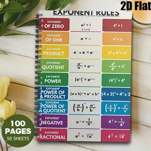 1pc Spiral Bound [2D]Flat Exponent Rules Notebook with Clear Formula Guides, Lined 100 Pages for Math Students, Algebra Study Journal, Ideal for School, Homework, Exam Prep, Back to School Supplies, Teacher Gifts, 5.7X8.26inch