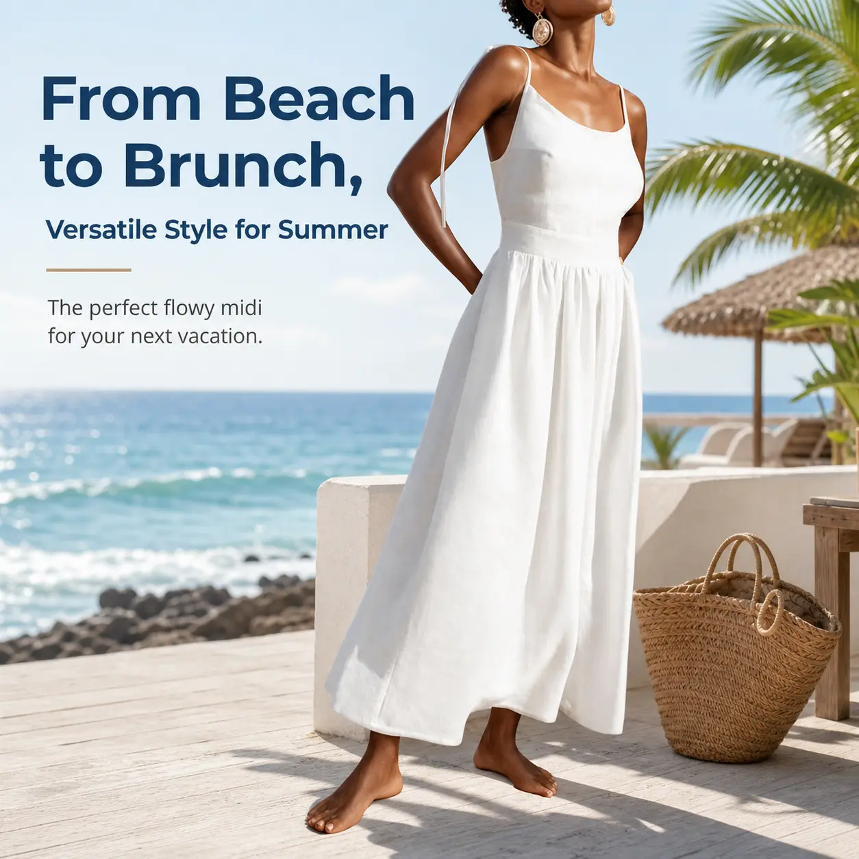 Women Tie Spaghetti Strap Linen Cotton Midi Dress V Neck High Waist Gathered Flowy A Line Sundress Spring Summer Casual Beach Vacation Dress