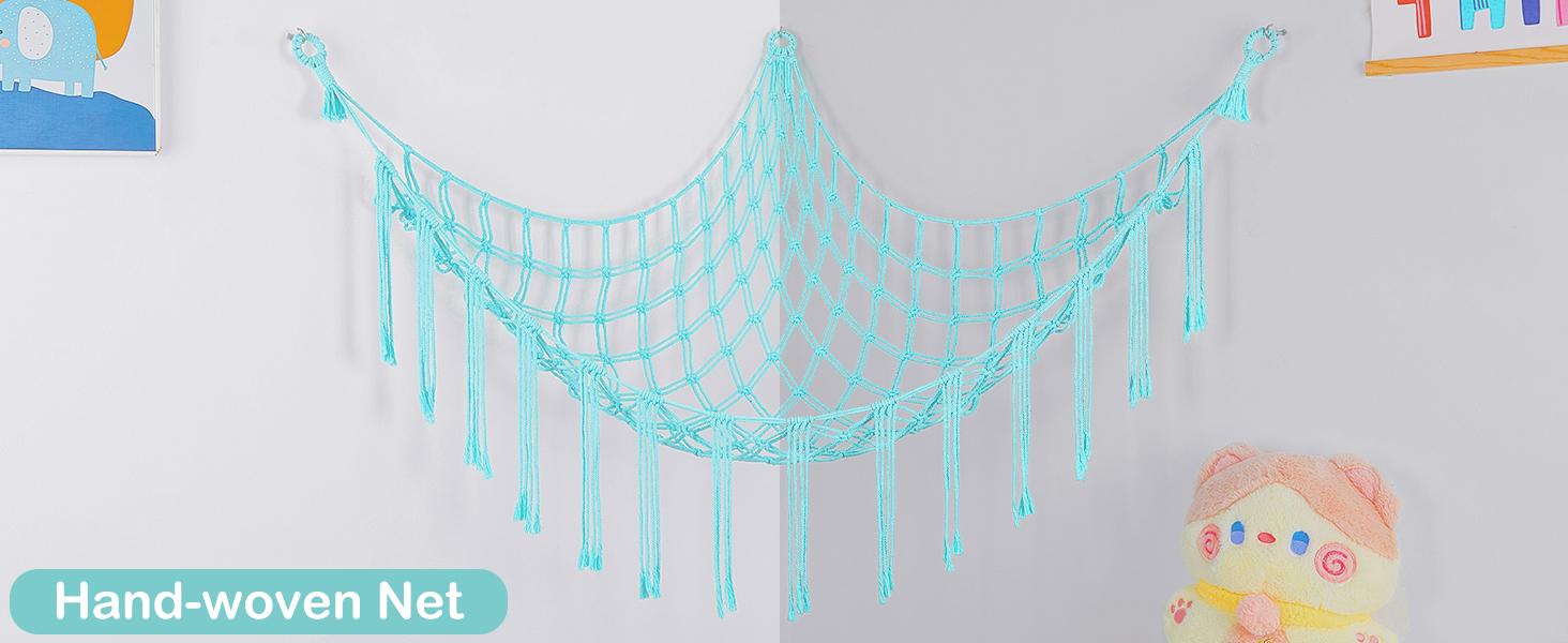 Stuffed Animals Net or Hammock with LED Light, Hanging Stuffed Animals Storage Toy Hammock Net Corner Wall Girls Room Decor Toy Storage Organizer, Purple,