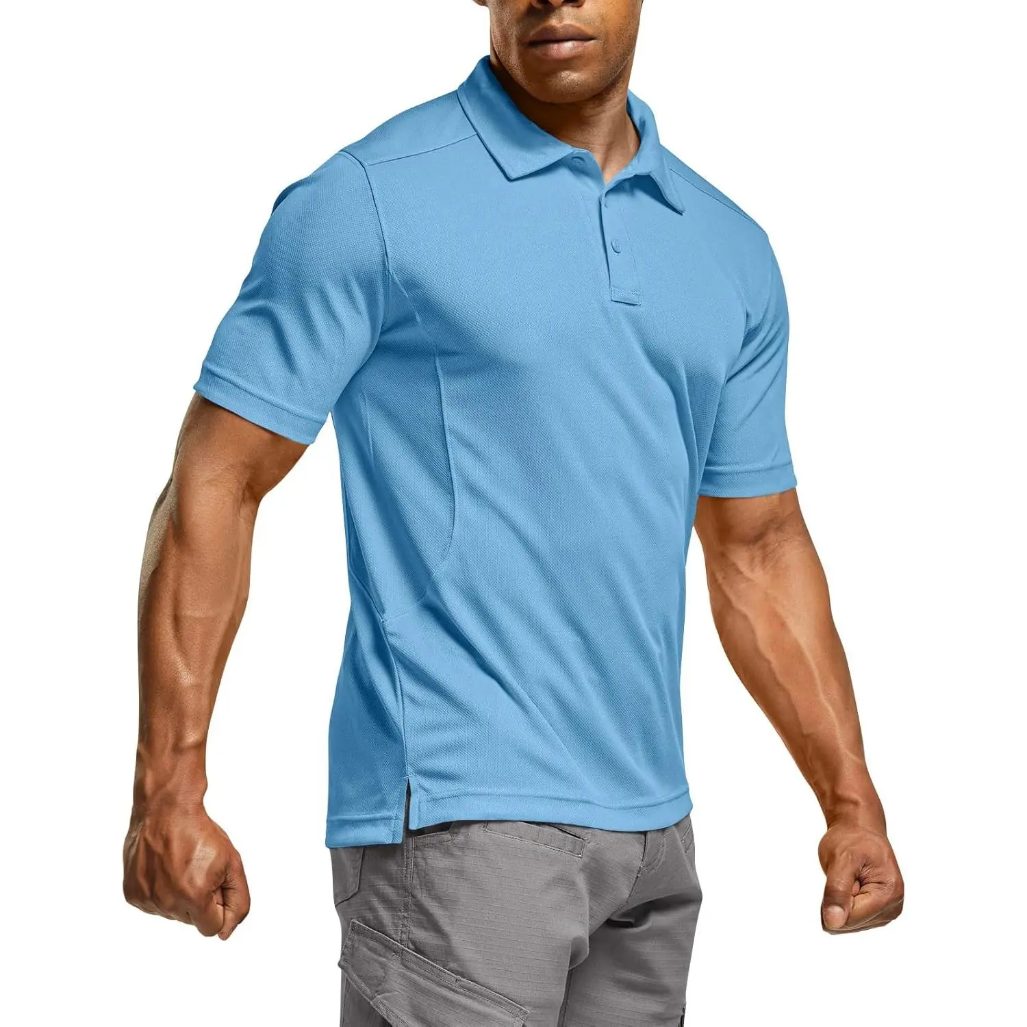 Male Tactical Polo Shirt, Short Sleeve Quick Dry Performance Top, Lightweight Breathable UPF 50+ for Outdoor Golf