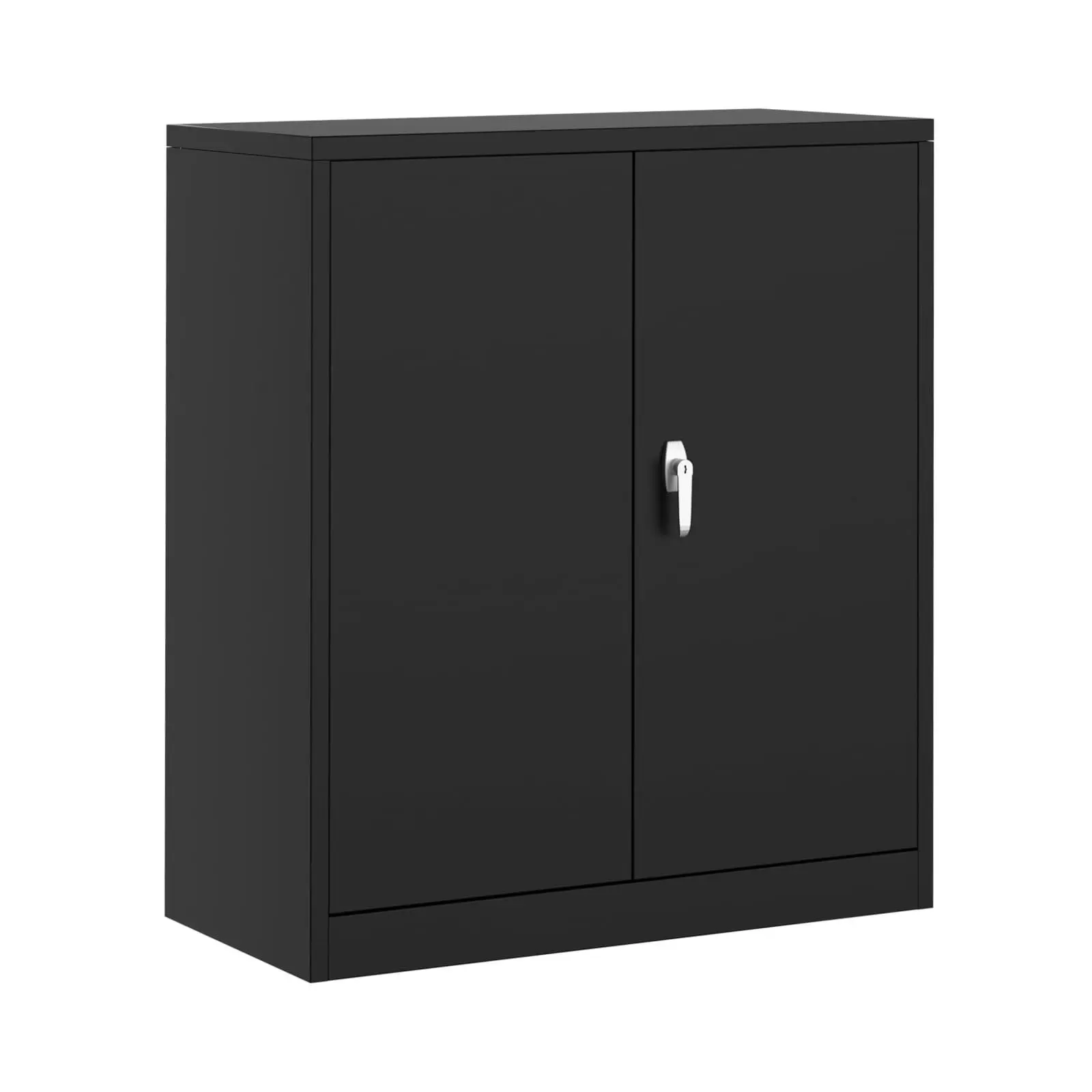 Black 35" Heavy Duty Steel Storage Cabinet with 2 Adjustable Shelves and Lockable Doors, Rust-Resistant Garage & Office Cabinet, Easy Assembly Multi-Purpose Workshop Organizer