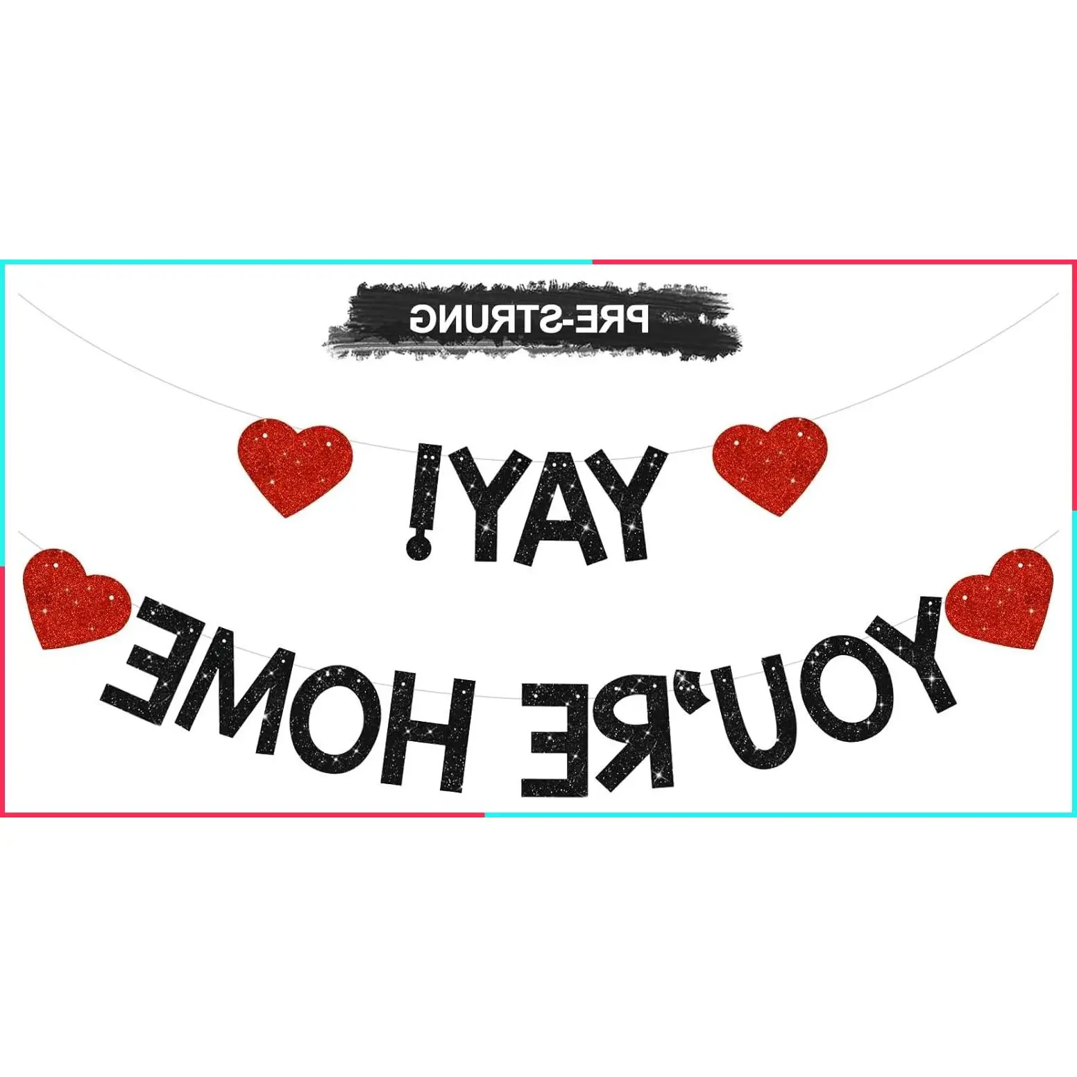 Black Glitter "Yay! You're Home!" Banner with Heart, Welcome Home Party Decorations, Family Gathering Sign, Back to School Events Garland, Funny Military Homecoming Party Supplies
