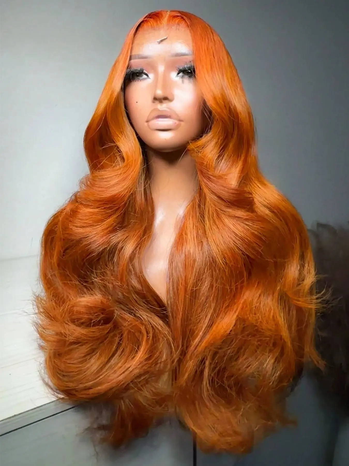 Ginger Orange Body Wave Wig Synthetic 13x4 Lace Front Wigs Heat-Resistant Hair 26 Inch 200% Density 13x4 HD Transparent Lace Frontal Wigs Pre Plucked Hairline Suitable To Wear On Daily Or Holiday Occasions Wig
