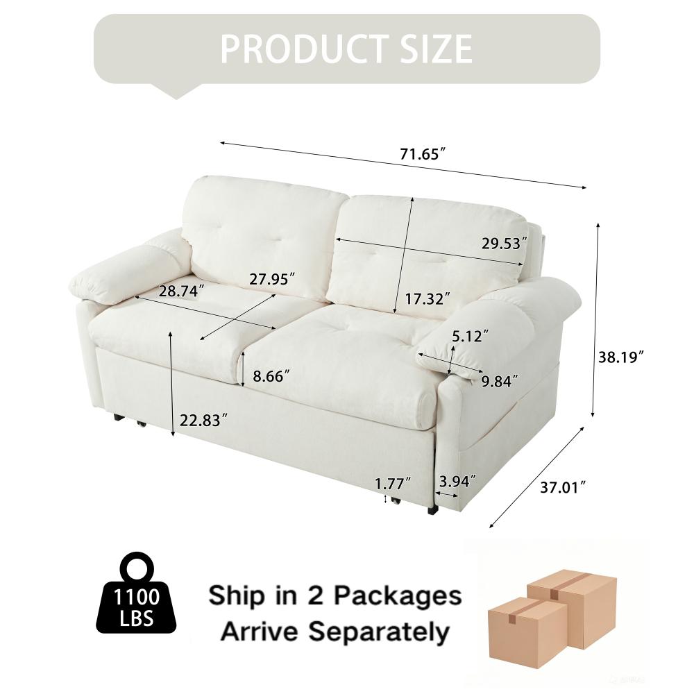 71''Convertible Pull-Out Queen Sleeper Sofa, 3-in-1 Sofa Bed with Side Storage & 8 Silent Casters, Thick Padded Chenille Loveseat for Living Room, Bedroom, Apartment,Beige 71''Convertible Pull-Out Queen Sleeper Sofa, 3-in-1 Sofa Bed with Side Storage & 8 Silent Casters, Thick Padded Chenille Loveseat for Living Room, Bedroom, Apartment,Beige