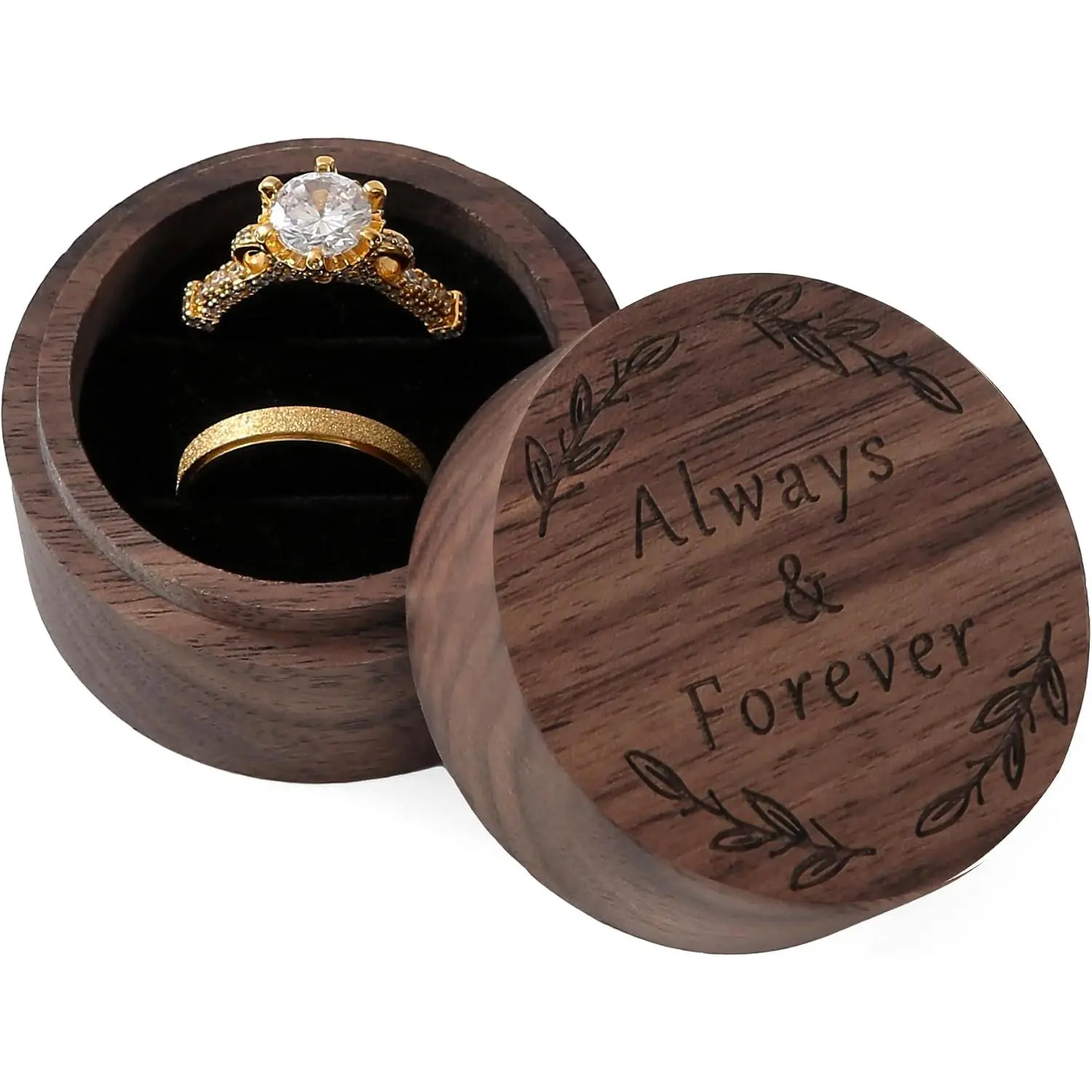 Ring Box, Wooden Ring Boxes and Ring Holder Portable  Case   for Weddings, Engagements, Anniversaries, and Birthdays