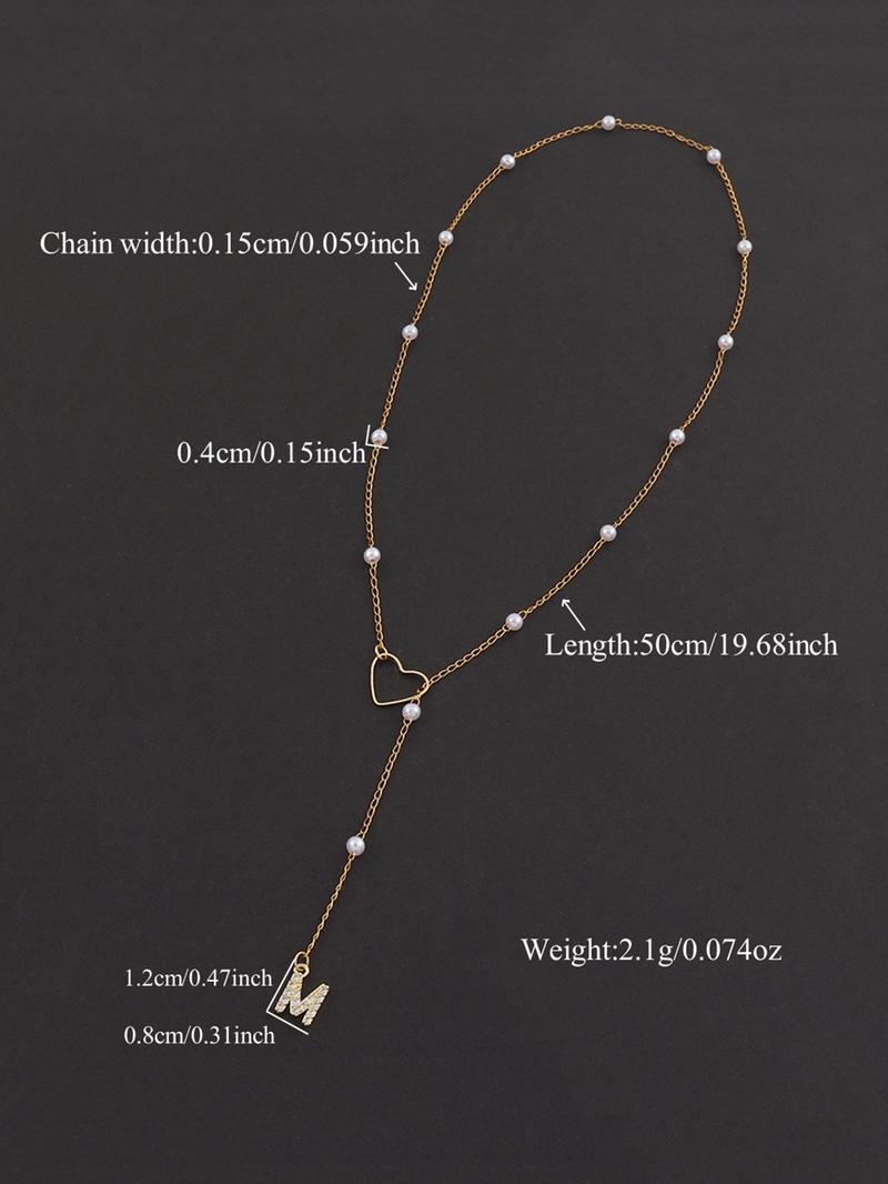 Letter Heart Pendant Necklace for Women, Rhinestone Decor Stainless Steel Jewelry for Gift, Elegant Versatile Fashion Accessories for Daily Wear, Necklace Initial