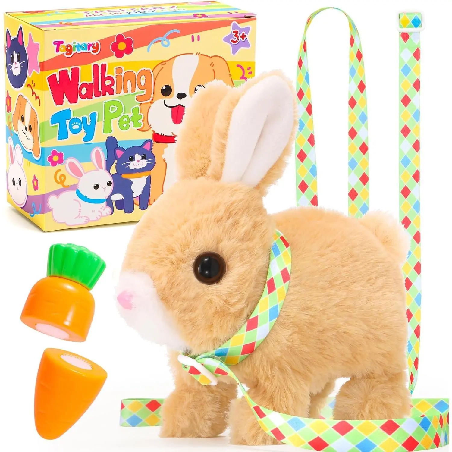 Easter Plh Bunny Toys Electronic Bunny Toy with Sounds,Wiggling Ears,Hopping,Twitching Mouth and Nose,Interactive Rabbit Toy for Kids with Leash,Easter Birthday Gift for Toddlers