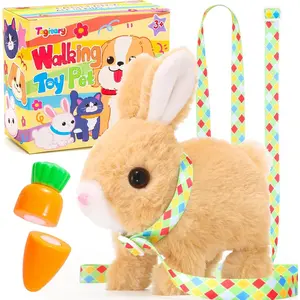 Easter Plh Bunny Toys Electronic Bunny Toy with Sounds,Wiggling Ears,Hopping,Twitching Mouth and Nose,Interactive Rabbit Toy for Kids with Leash,Easter Birthday Gift for Toddlers