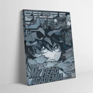 My Hero Academia Anime Manga Wood Framed Canvas Wall Art for Adult Fans, Mid-century Modern Black Flash Izuku Midoriya Poster, Y2K Y3K Aesthetic Room Decor, 1980s Retro Cinematic Bedroom Flag for Gen Z Otaku