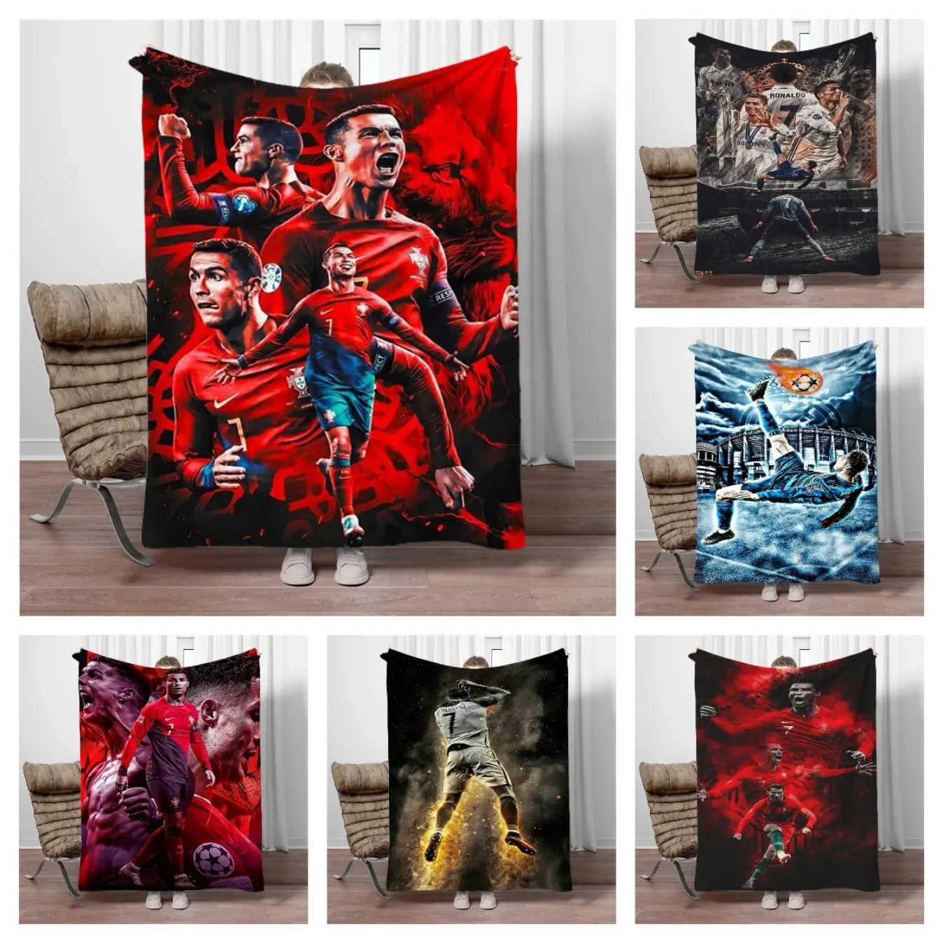 Cristiano Ronaldo CR7 GOAT Soccer Star Flannel Blanket, Soft Warm Throw for Sofa Bed Office Camping Picnic Travel, Gift for Adults and Children, Kid Room Decor, Birthday Father's Day Gift
