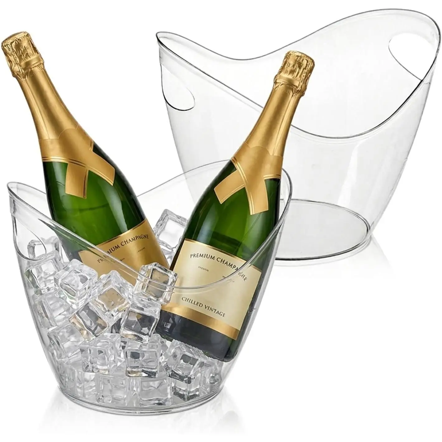 2 Pack 4L Clear Ice Bucket for Parties, Plastic Beverage Tub for Champagne Beer Wine, Mimosa Bar Supplies Drink Bucket for Cocktails & Events