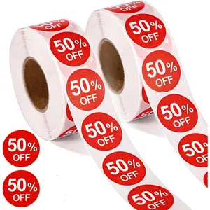 2000pcs 50% Discount Stickers, 1in Round Self Adhesive 50 Percent Off Signs Promotion Labels Price Markers Sales Reduced Tags for Retail Stores Supermarkets Shops (Red)