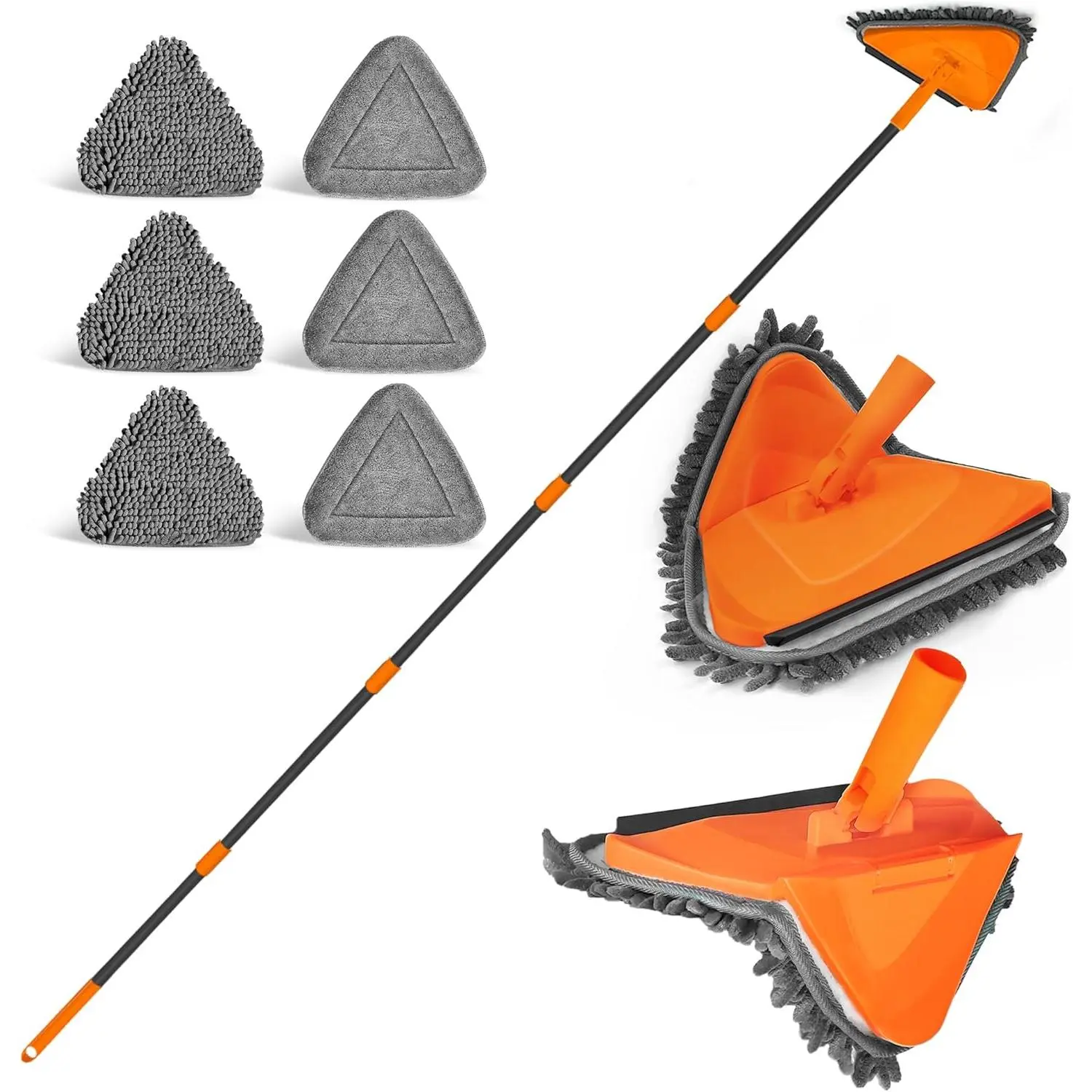 80, Inch Long Handle Wall Mop including Collapsible Baseboard Cleaner plus Squeegee, Ceiling Duster including 3 Microfiber plus 3 Chenille Pads