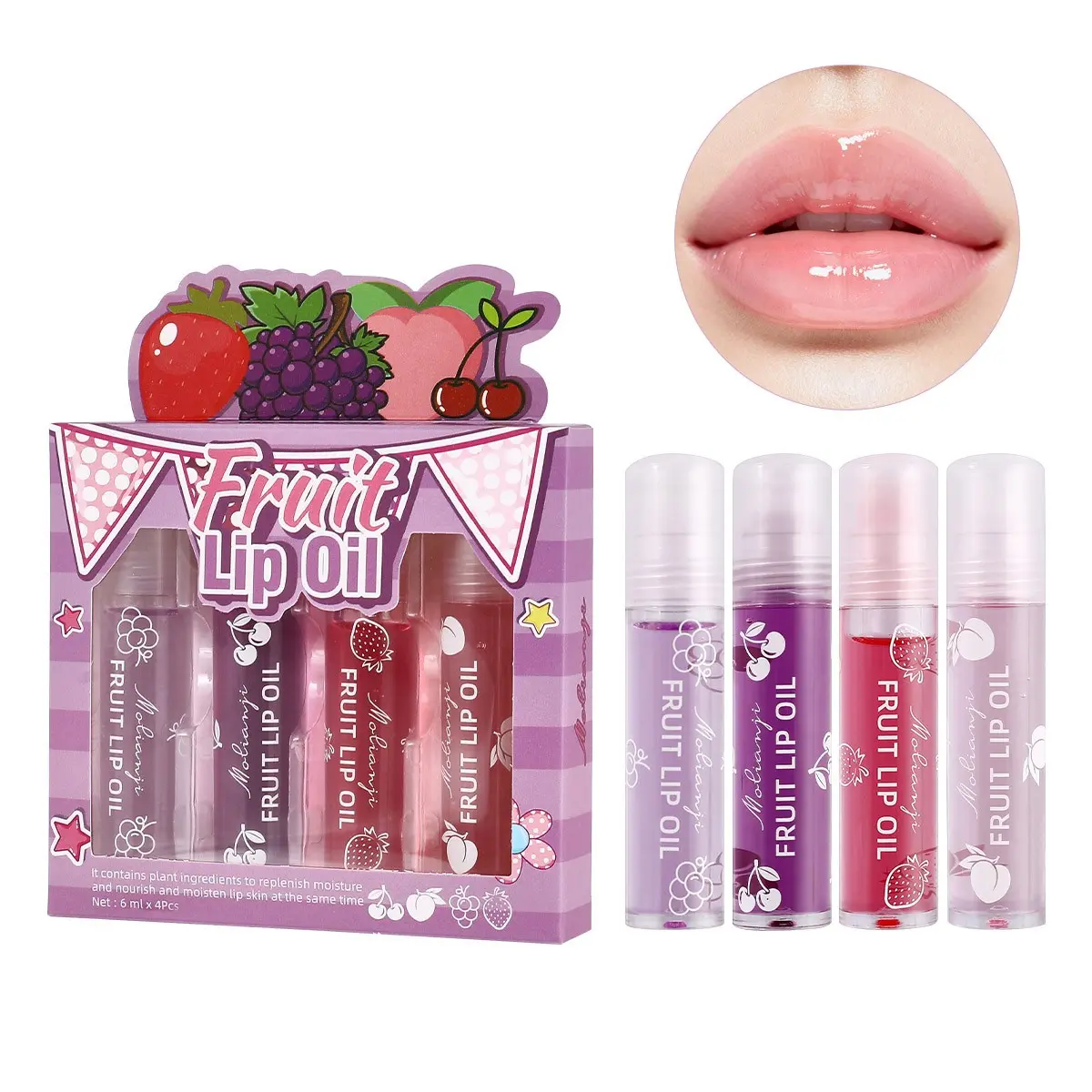 Fruit Flavor Lip Oil Set, Nourishing Shimmering Lip Oil, Hydrates Skin, Vibrant Colors, Perfect for Daily Use, Moisturizing Lip Care, Lip Treatment, Hydrating Lip Oils