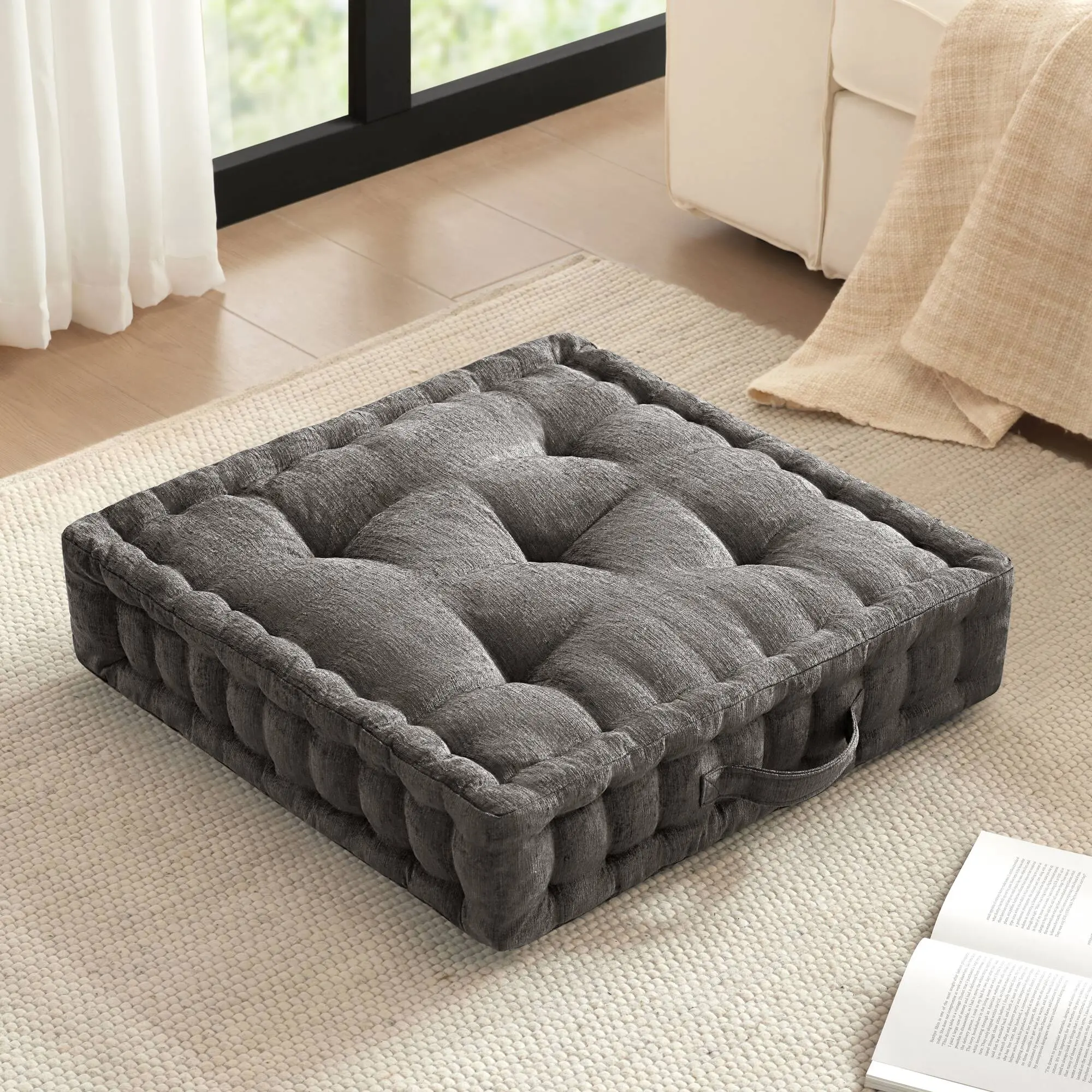 ARCH 24x24 Inch Square Floor Pillow Cushion Poly Chenille Soft Plush Seating Pad for Living Room Bedroom Dorm Kids Playroom Reading Nook Meditation Yoga Extra Large Oversized Floor Seating Pouf Ottoman Alternative 1-Piece, Home Furniture and