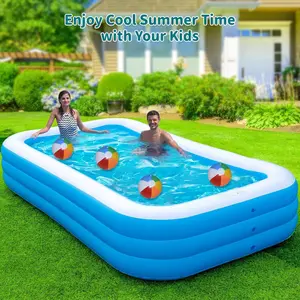 Three-Layer Thick Rectangular Inflatable Pool, Large Family Use Adult & Kids Swim Pool, Foldable Outdoor Backyard Water Play Pool, Garden Patio Indoor Summer Party