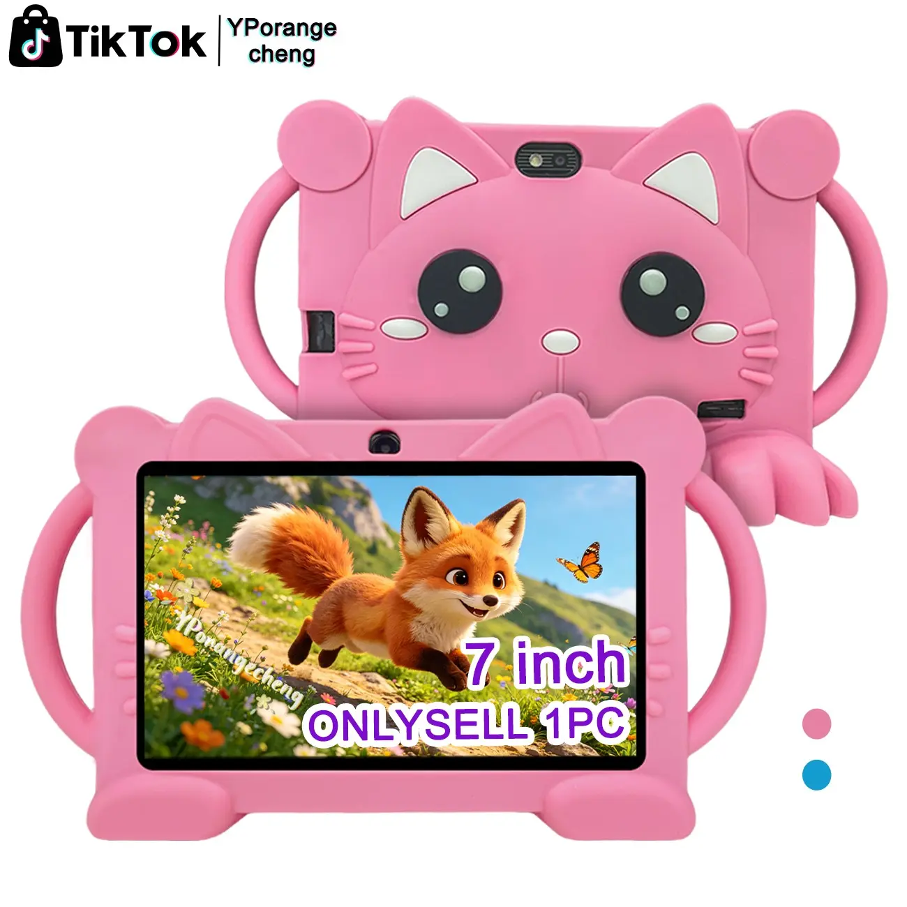 7 Inch Android Kids Learning Tablet, Educational Apps, Dual Cameras, Parental Control, Portable Shockproof Design, Kids Toy Gift for Birthday & Christmas, Pink & Blue, USB Cable Included, No Power Adapter，SummerWins