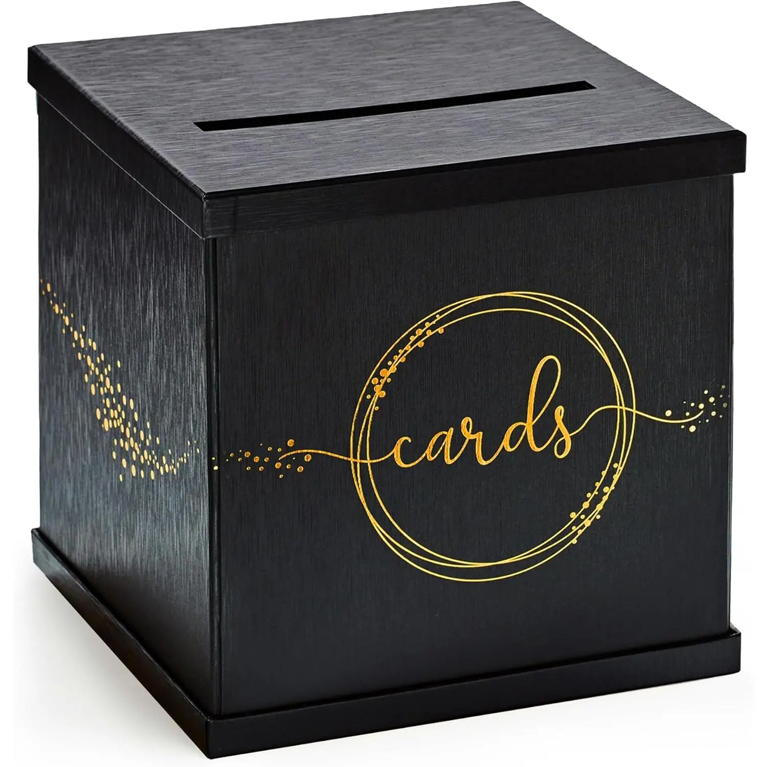 Black & Gold Card Box, Large 10x10 Gift Card Box Envelope Holder with Slot