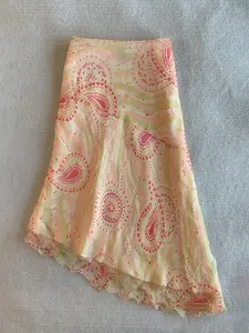 Summer Retro Asymmetrical Midi Skirt for Women, High Waist Slimming Ditsy Floral Print A-Line Dress, Medium-Length Flared Skirt