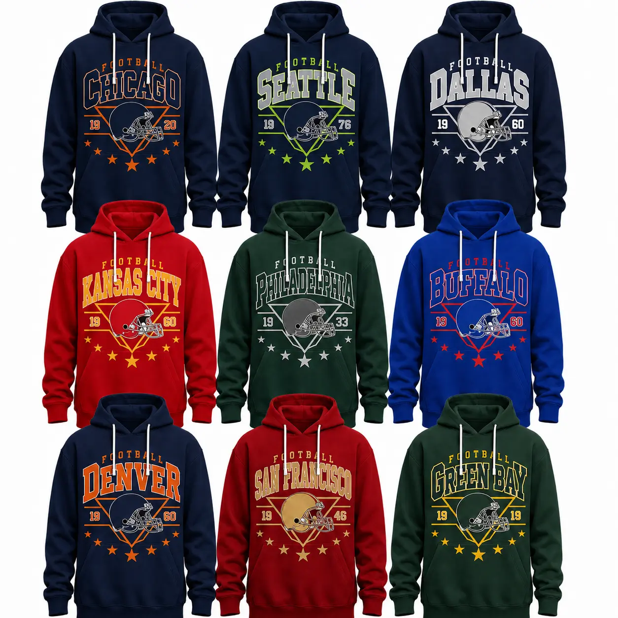 Unisex Football Hoodie with Pocket, All Teams Game Day Gift for Fans, Retro-Style Sporty Hoodie for Everyday Outfits for Autumn, Winter, and Spring