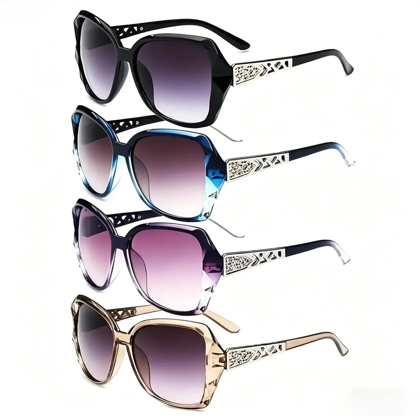 4-Pack Y2K Retro Sunglasses for Women & Men, Oversized Fashion UV Protection Shades – Trendy Hollow Temple Large Frame Eyewear, Aesthetic Vintage Summer Sunglasses for Outdoor Daily Wear, Beach Travel Party & Street Style Outfit Accessory, Compatible with
