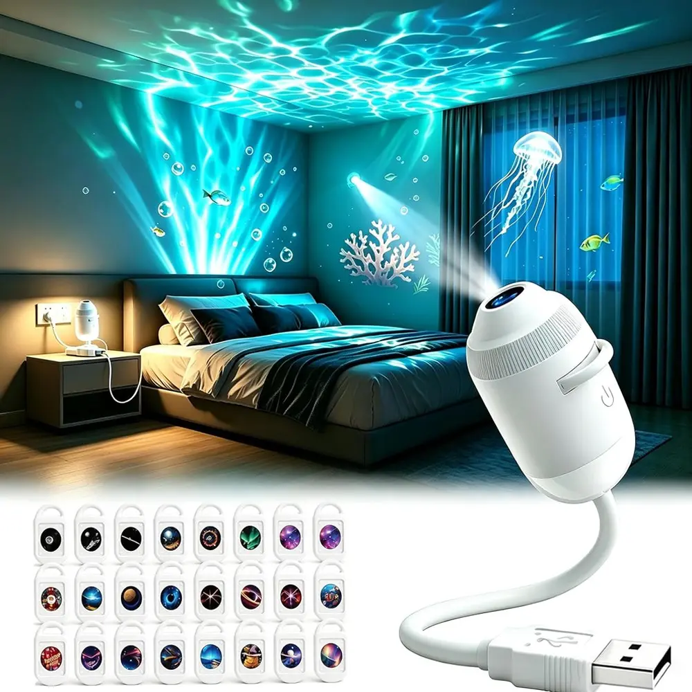 Galaxy Projector, Ocean Projector, Hd Smart Dynamic 5D Holographic Night Light Projector with 24 Films, Plug and Play HD Star Projector, 360° Adjustable Galaxy and Ocean Star Projector, USB Powered,Ocean Projector for Bedroom Ceiling，Ocean & Galaxy