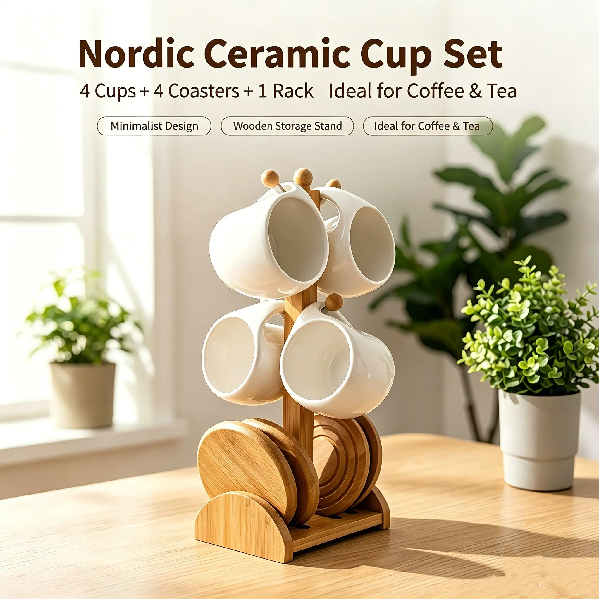 4-Piece Ceramic Coffee Cup Set, Heavy-Duty 200ML, Dishwasher Safe, Reusable, Elegant, Ideal for Home Office Café, Reusable Coffee Cups