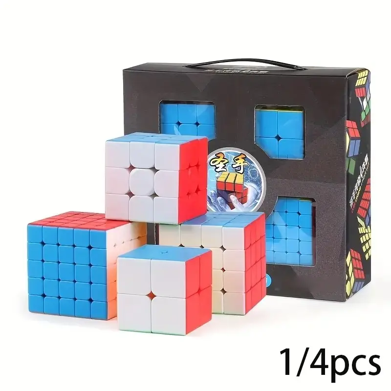 Speed Cube Set of Four Pieces, Durable Puzzle Toy Game for Kids & Adults, Ideal Gift for Competitors & Beginners, Enhance Problem-Solving Skills