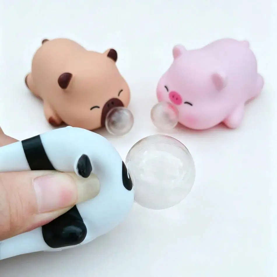 Cute Animal Bubble-Squeeze Toys - Panda & Pig Slow Rebound Squishies, Addictive Desk Gags for Stress Relief, Blows Bubbles Fidget & Finger Toys for Pranks