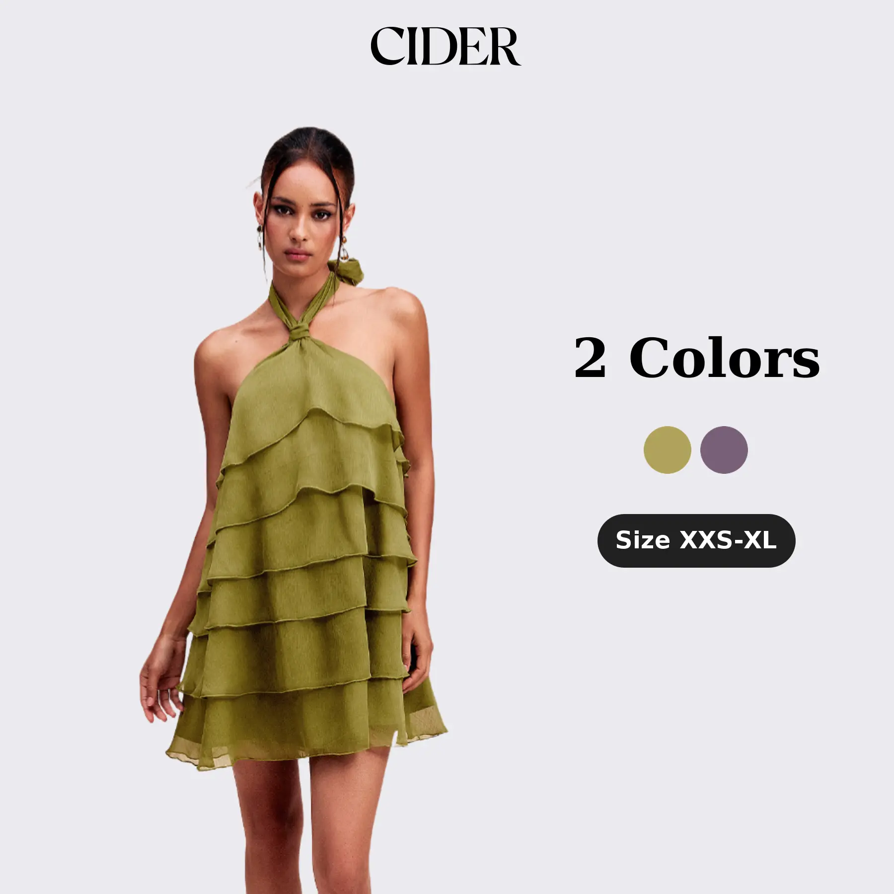 Cider Chiffon Halter Neckline Asymmetrical Ruffle Babydoll Mini Dress