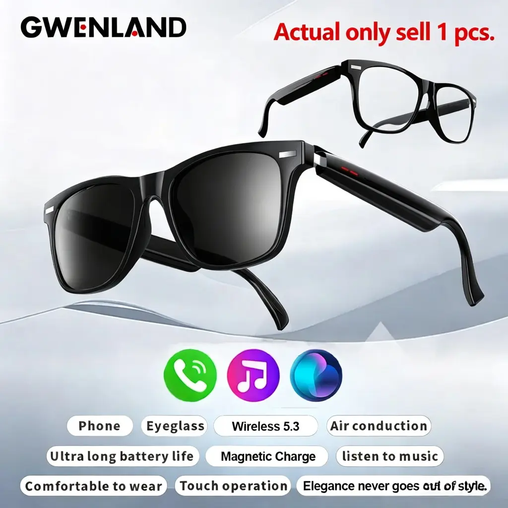 New Smart Glasses, Answer/reject Calls, Voice Assistant, Adjustable Volume, Wireless Calling, Ideal for Travel or Leisure, Multifunctional Audio Sunglasses, Wireless Audio Eyewear