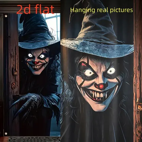 Scary Witch Large Door Cover, 2D Flat Banner, Spooky Halloween Front Door Decoration, Bright & Durable Polyester, Perfect for Home Parties