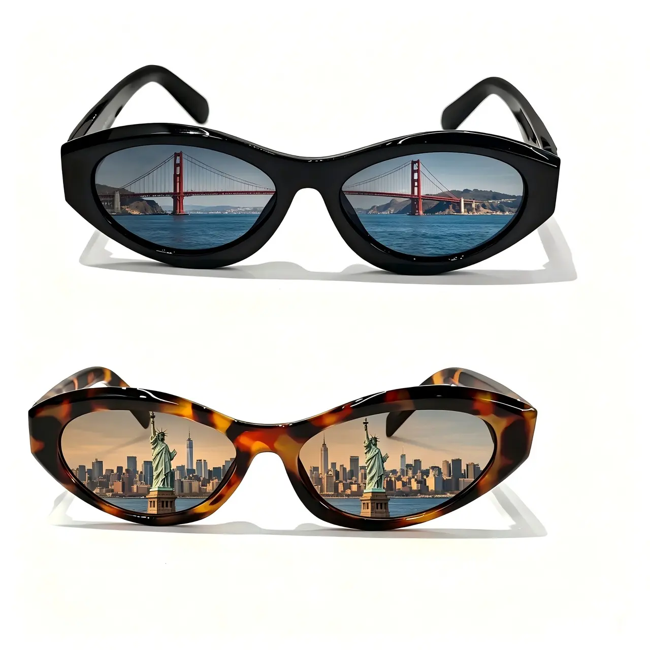 Retro Oval Sunglasses for Women 90s Design Small Cat Eye Sun Glasses UV Protection Y2k Trendy Narrow Shades