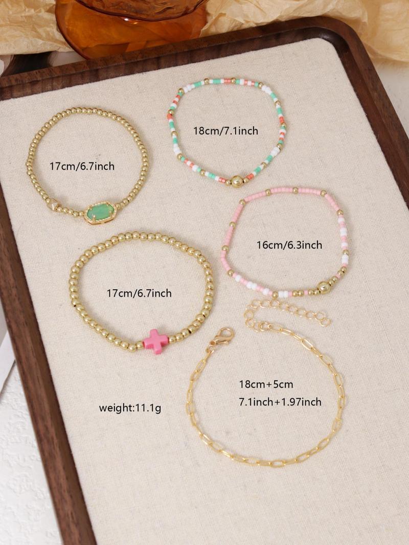 Colorful Stacking Bracelet Set, Stackable Bracelets, Fashionable Cross & Beaded Design Bracelets for Women & Girls, Casual Trendy Accessories for Party and Daily Life,Christmas Gifts For GF