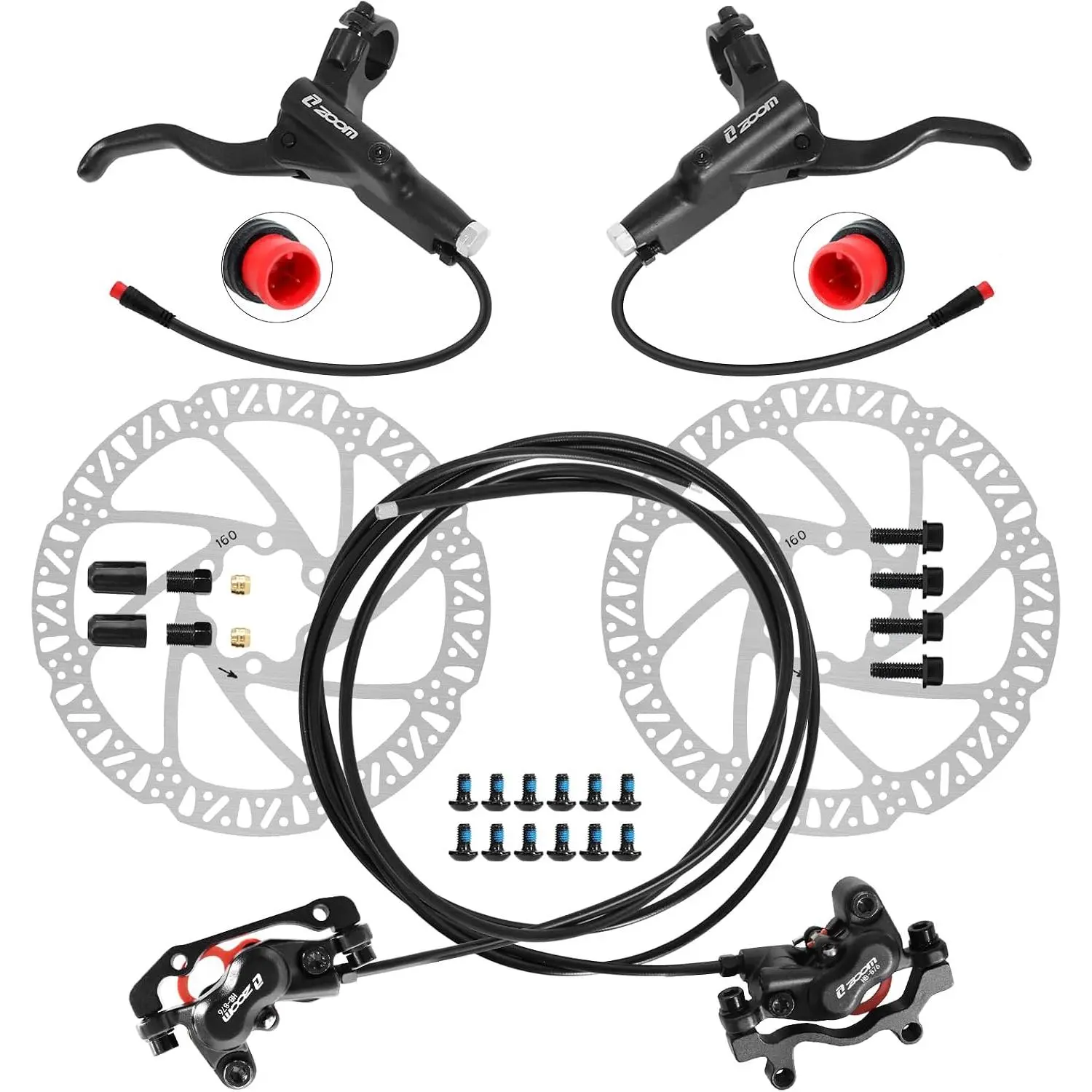 Z00M HB876E 2-PIN 4-Pistons E- Electric Power-Off Hydraulic  Set, Pre-Bled with Mineral Oil Brakes Kit for eBike, Mountain , Road