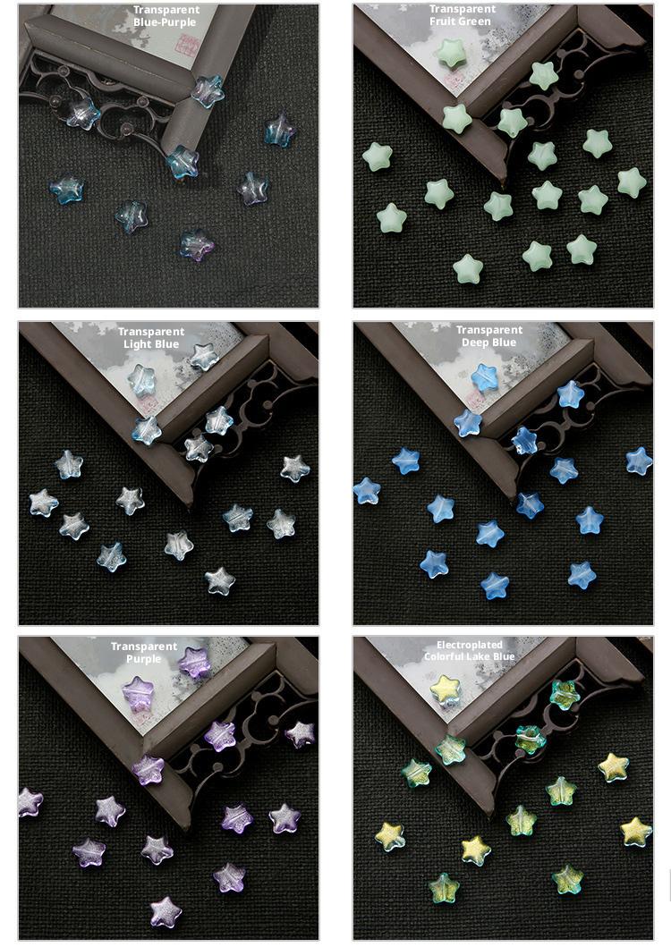 10 pieces of straight-hole pentagram antique-style imitation glass accessories for handmade DIY hairpins and bracelet accessories, hot-selling cross-border product