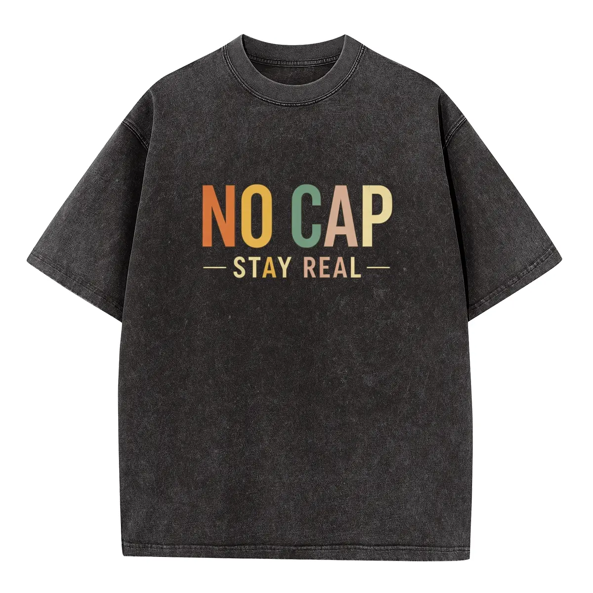 NO CAP STAY REAL Letter Print Washed T Shirt, 230g Unisex Vintage Streetwear Short Sleeve Tee For Men Women