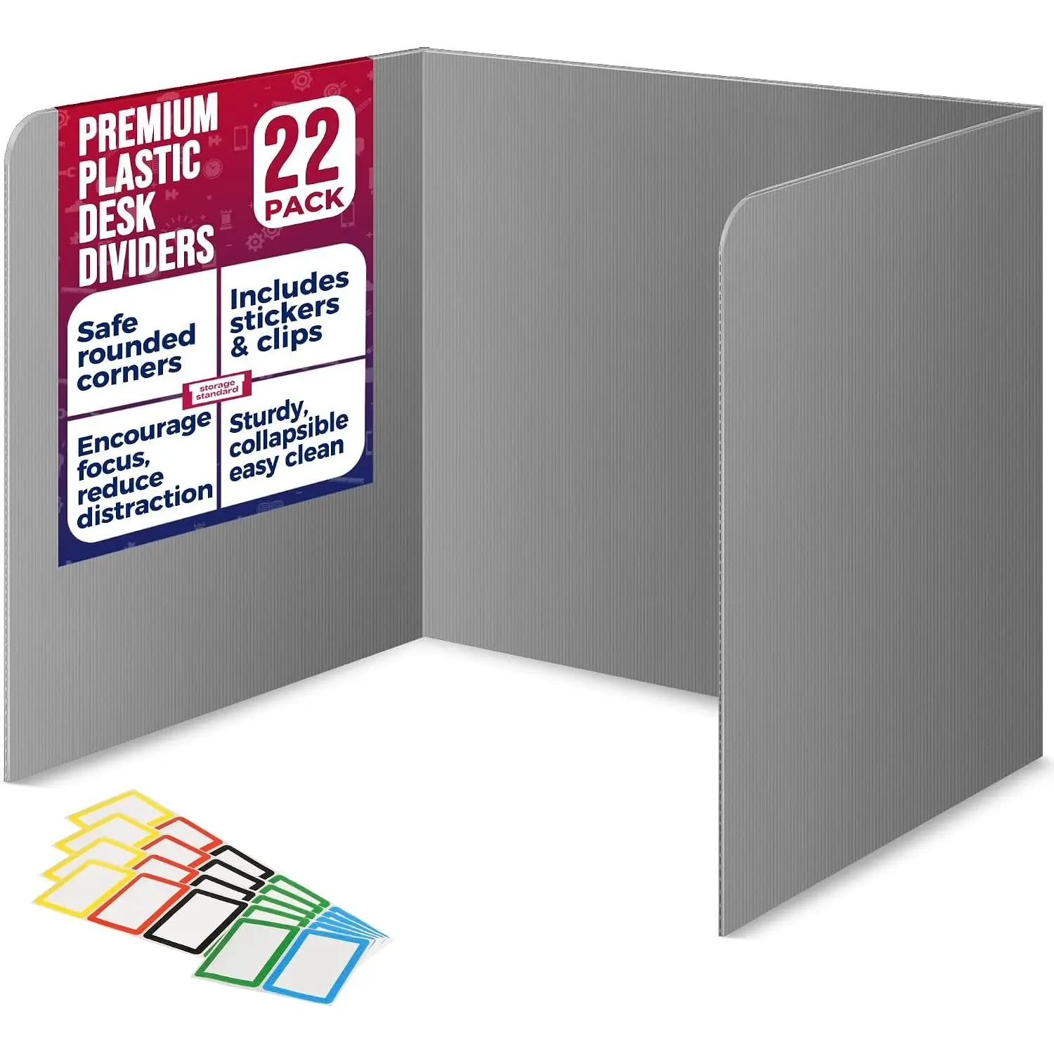 22-Pack Grey Desk Dividers for Students - Waterproof Durable Plastic Privacy Shield, Easy-to-Clean Study Carrel Folder Boards, Classroom Teacher Supplies for Student Desks