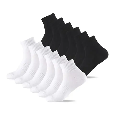 Unisex Adults' 6 Pairs Cotton Quarter-Ankle Sweat Wicking Socks, Soft Cushioned Athletic Socks with Arch Support, Anti-Slip, All Seasons, Built for Gym, Running, Daily Errands