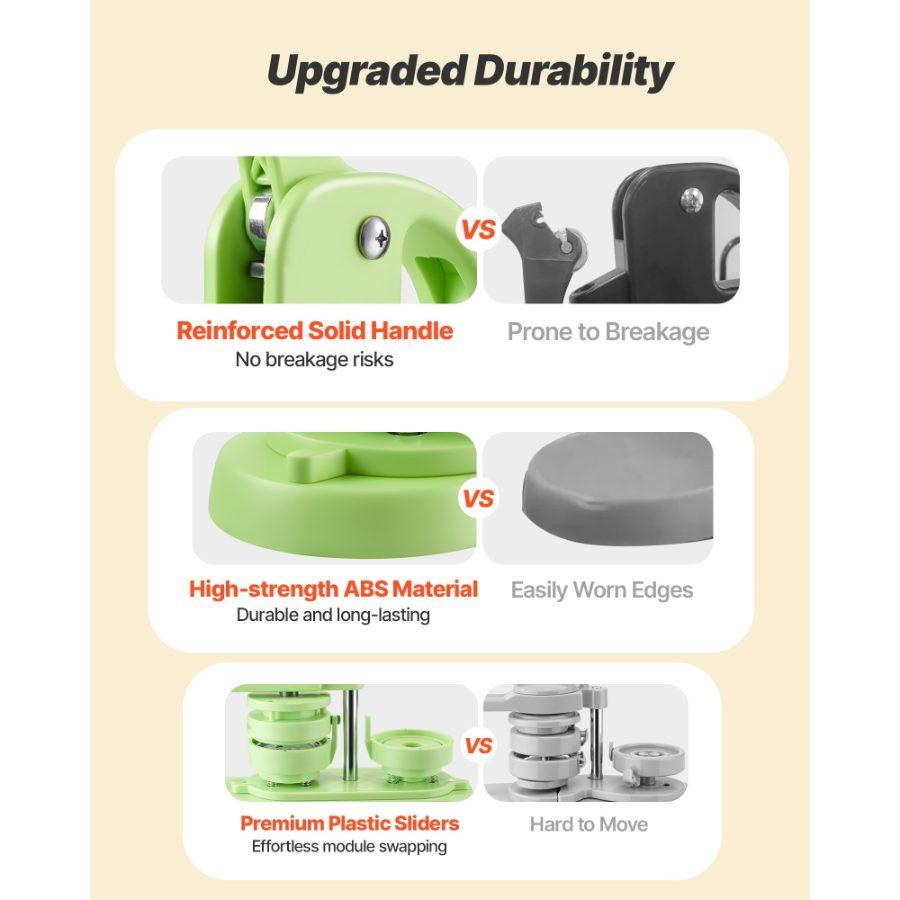 VEVOR Button Maker Machine, 2.28 in, Plastic Pin Maker with 100pcs Button Parts, Circle Cutter and Hex Wrenches, Reinforced Ergonomic Handle, for DIY Badges, Personalized Pins and Key Chains, Green